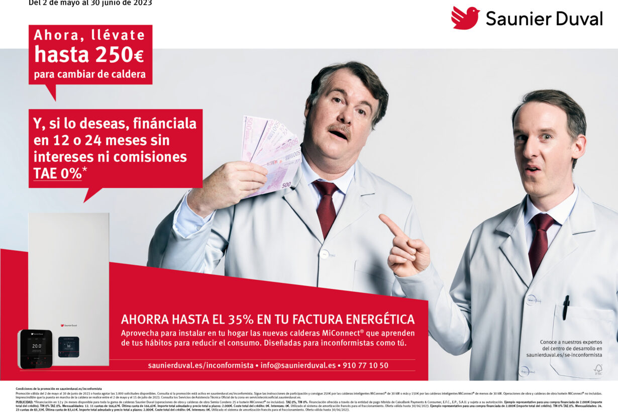 Nueva promoción calderas MiConnect® de Saunier Duval: hasta 250 € y financiación en 12 o 24 meses sin intereses ni comisiones TAE 0%